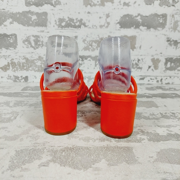 NEW Schutz Olly Orange Red Leather Strappy Heeled Sandals C244 - Picture 5 of 11